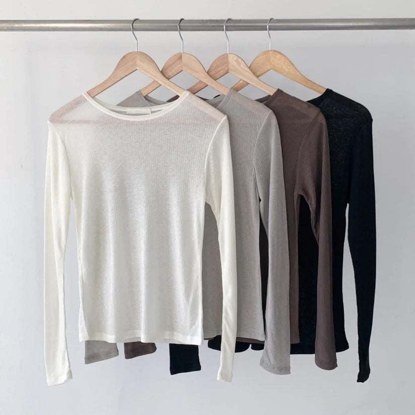 Ribbed Thin Long Sleeve Top