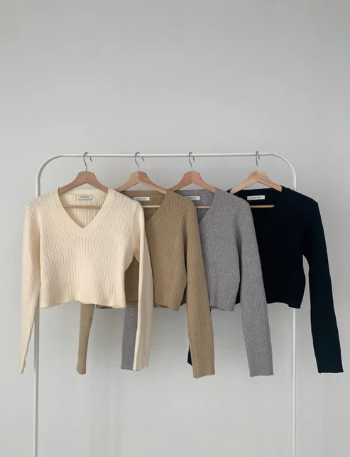 V-Neck Cropped Sweater