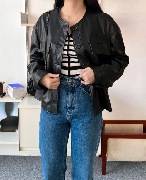Faux Leather Oversized Jacket