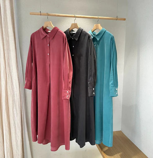 Corduroy Shirt Maxi Dress