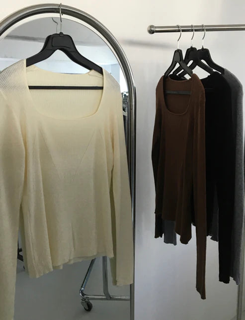 Square Neck Ribbed Sweater