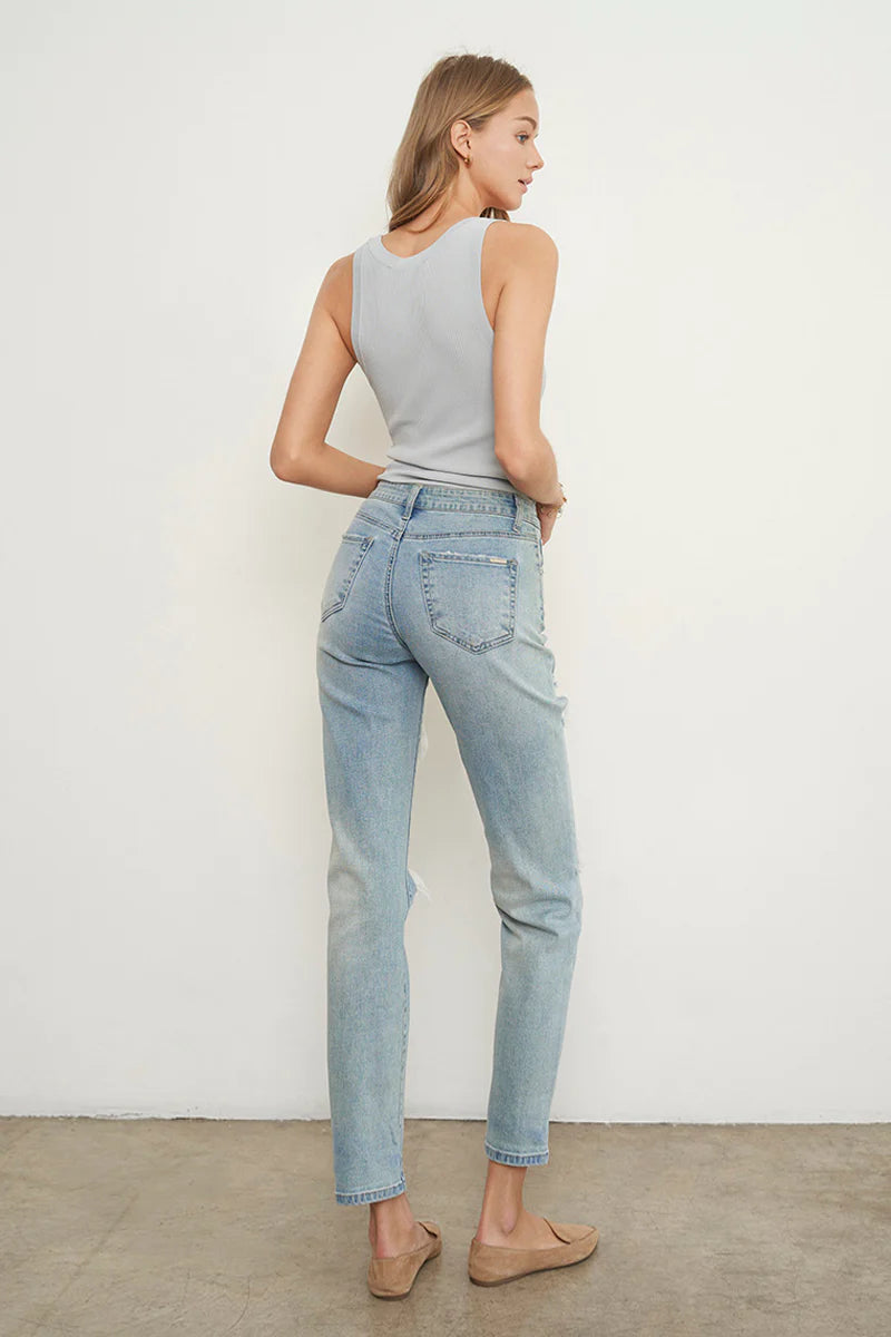 Holly Asymmetric Ripped Mid Rise Boyfriend Jeans