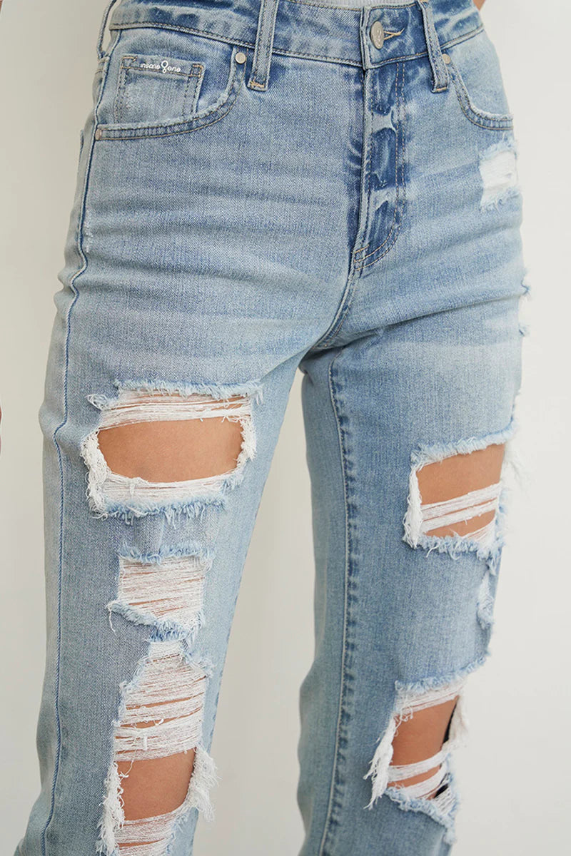Holly Asymmetric Ripped Mid Rise Boyfriend Jeans