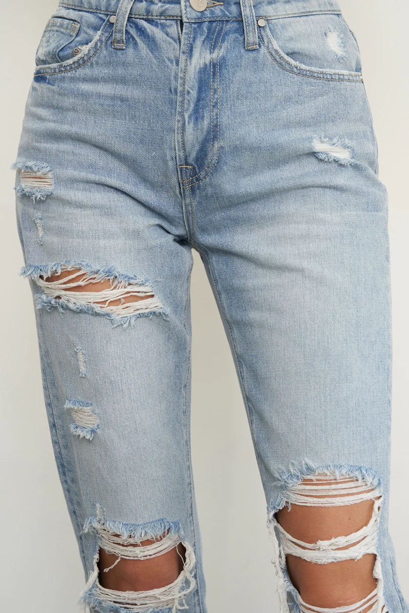 High Rise Ripped Girlfriend Jeans