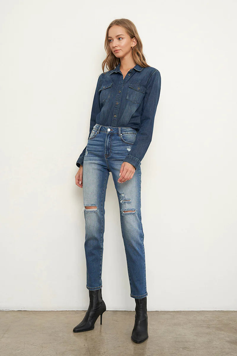 High Rise Girlfriend Stretched Jeans