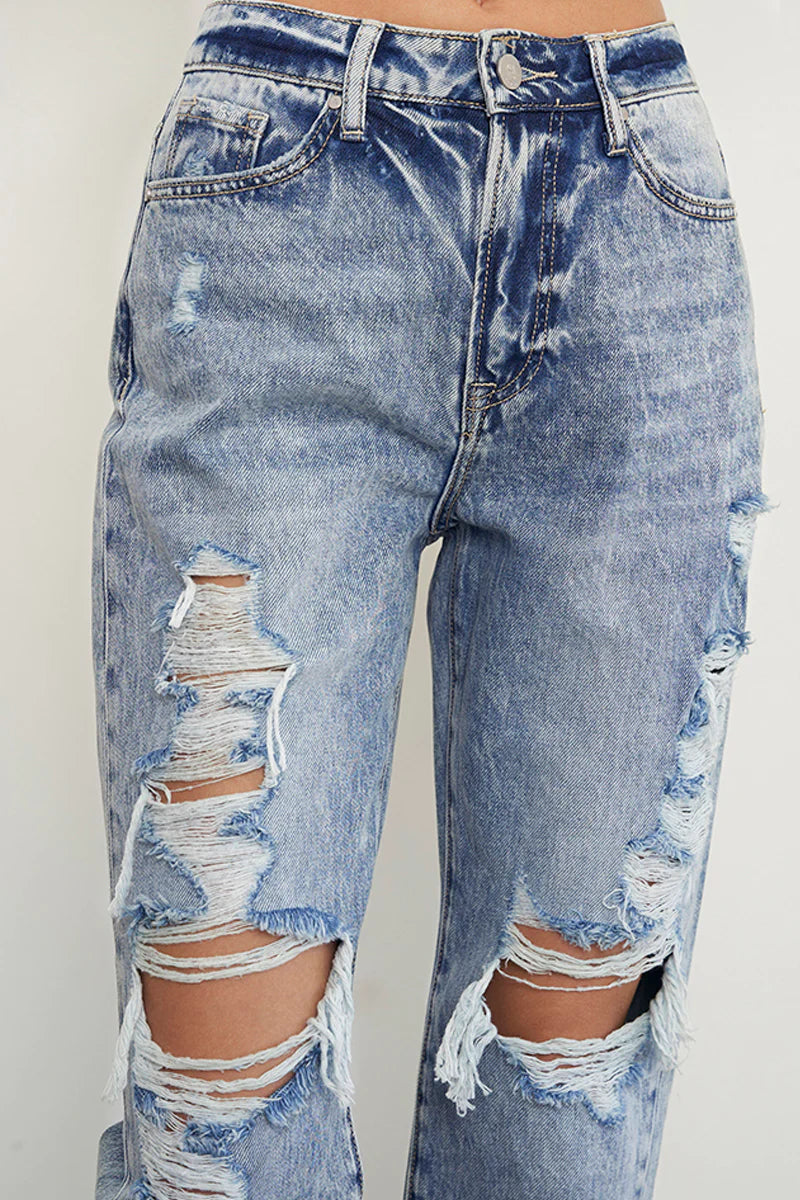 Stonewashed High Waist Ripped Boyfriend Jeans