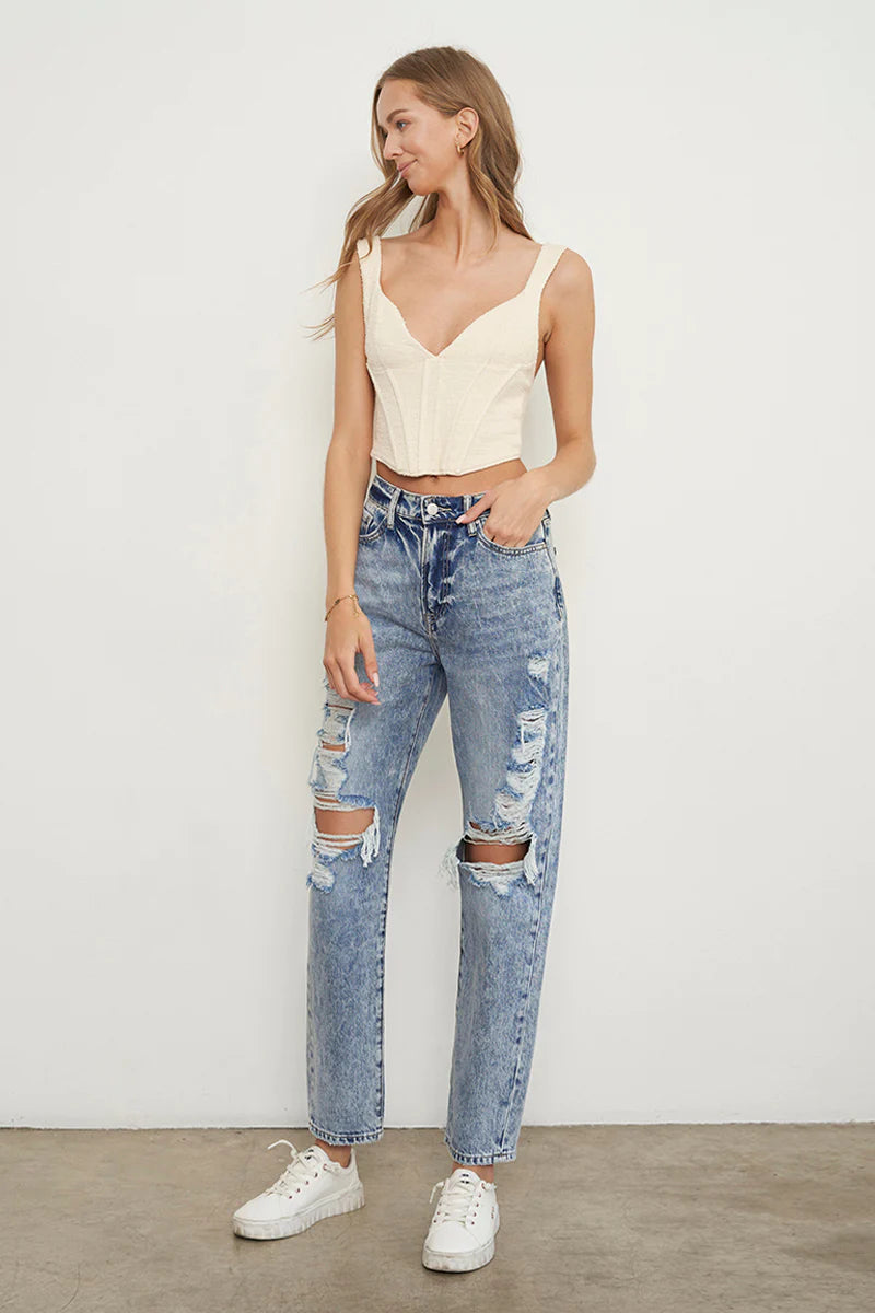 Stonewashed High Waist Ripped Boyfriend Jeans
