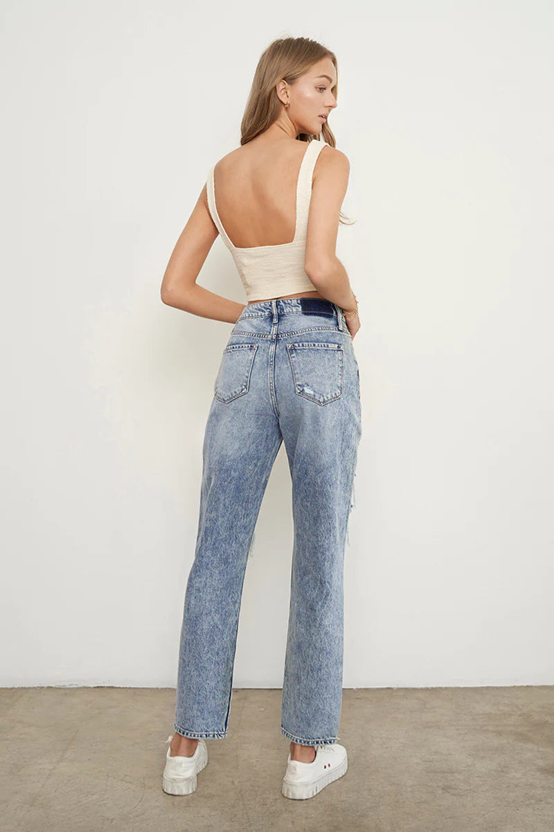 Stonewashed High Waist Ripped Boyfriend Jeans