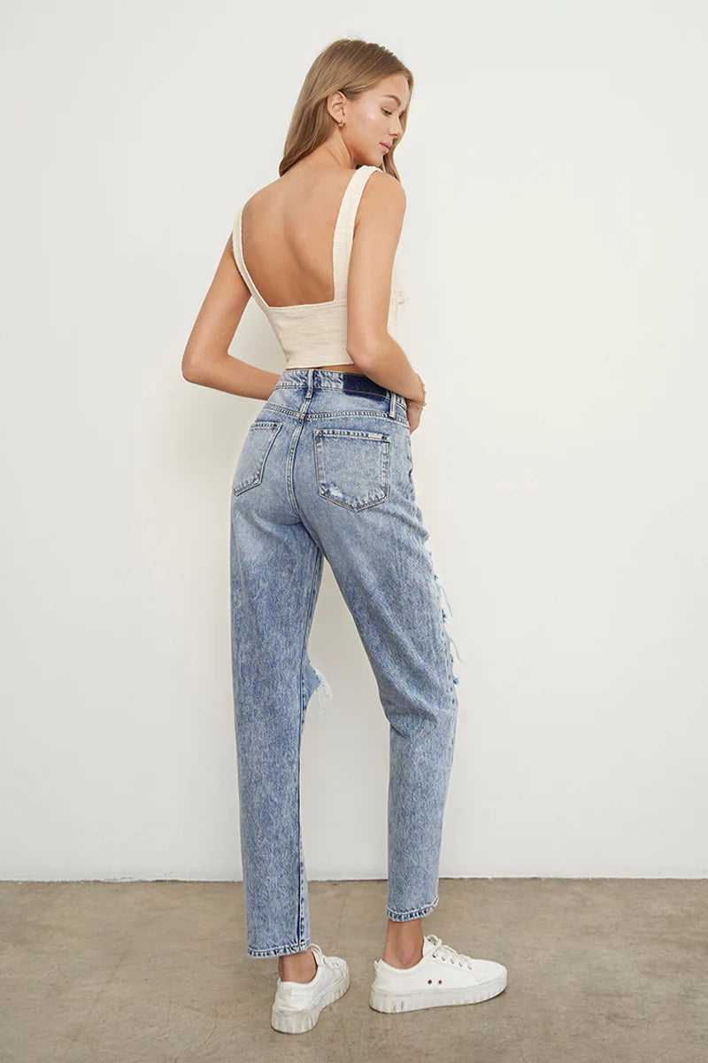 Stonewashed High Waist Ripped Boyfriend Jeans