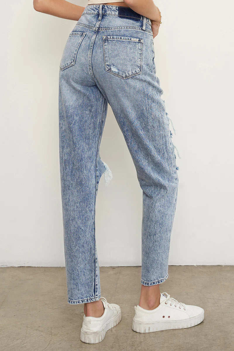 Stonewashed High Waist Ripped Boyfriend Jeans