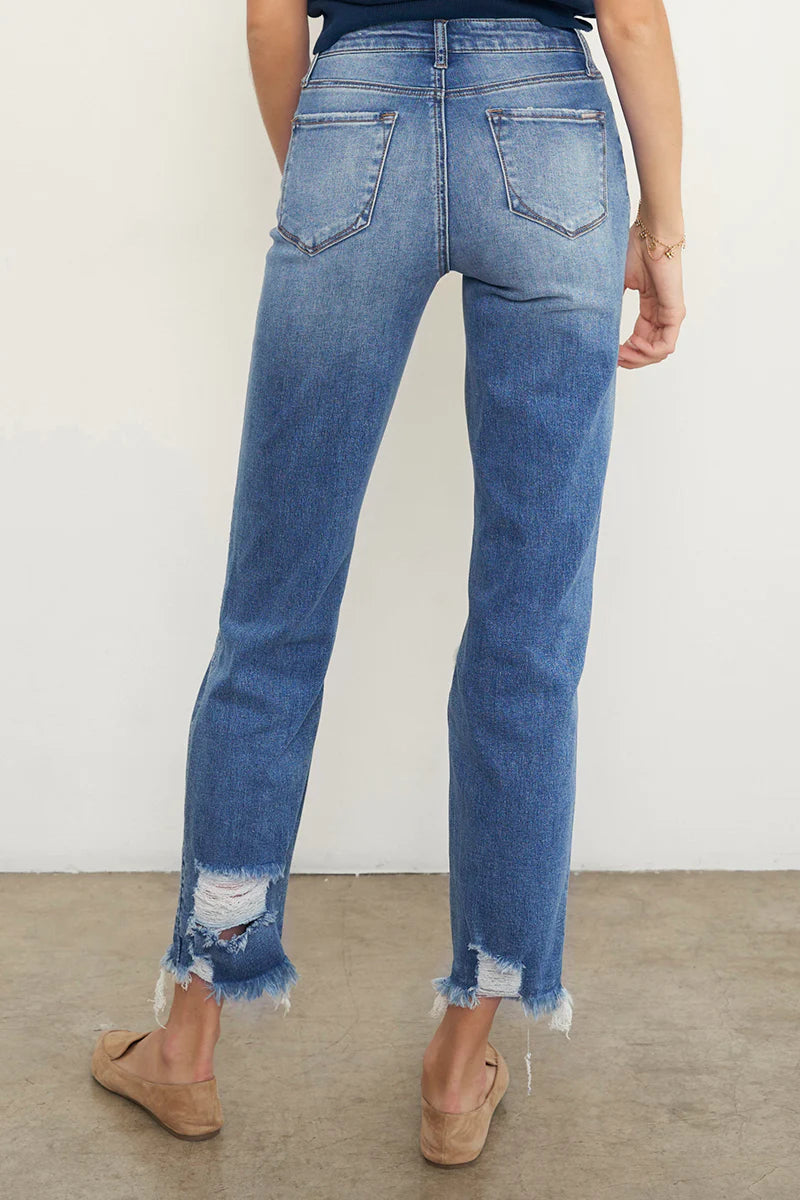 Eva Mid Rise Ripped Frayed Hem Boyfriend Jeans