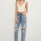 Stonewashed High Waist Ripped Boyfriend Jeans