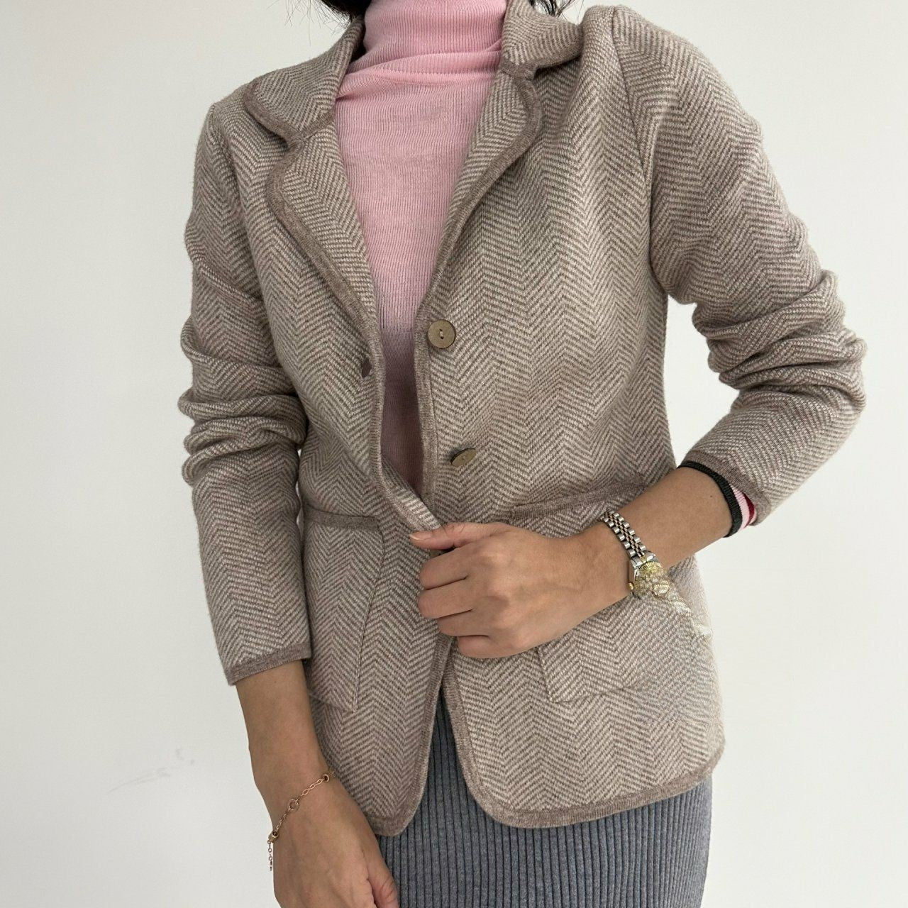 Wool Herringbone-stitch Jacket